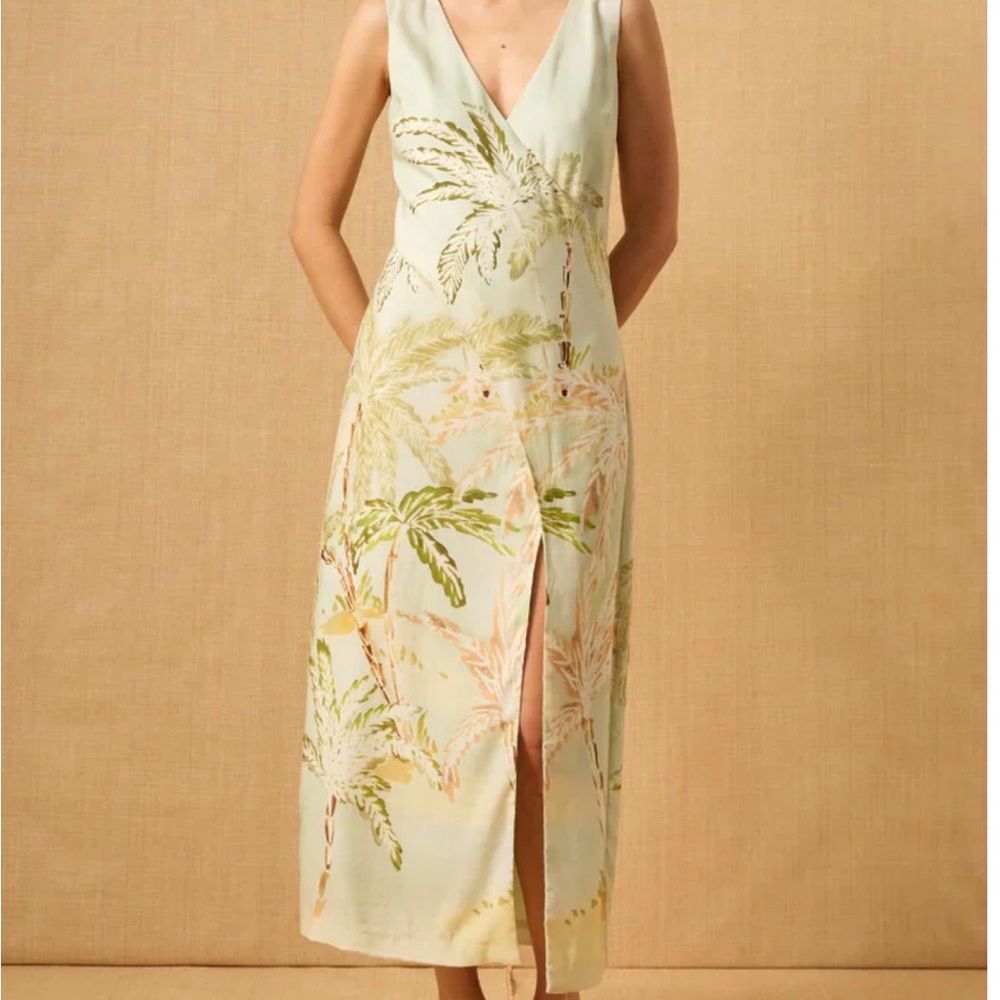 Mon Renn Isle Dress Green Sleeveless Tropical Print size S Events Vacation Party